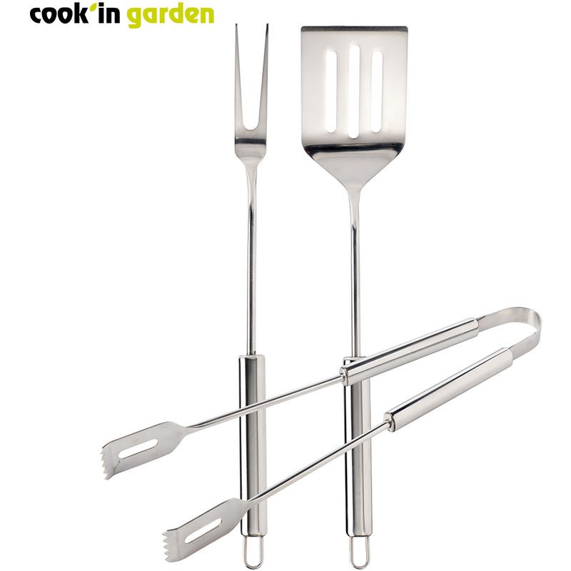 Ventes Set 3 pièces inox : fourchette, pince et spatule Cook'in Garden déstockage - -0