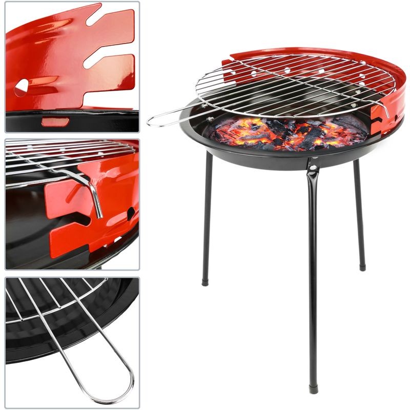 Ventes PrimeMatik - Barbecue à charbon de bois de 33 cm avec pattes BBQ grille pour jardin et camping déstockage - -1
