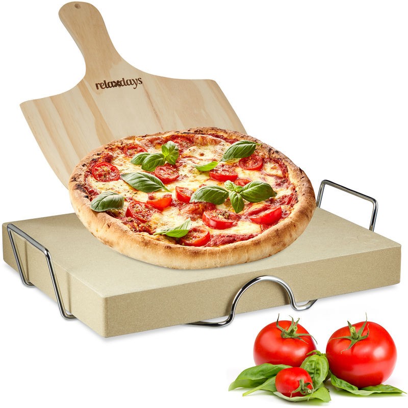 Ventes Pierre à pizza avec support en métal et pelle à pizza en bois spatule pierre à pain HxlxP: 7 x 43 x 31,5 cm four pizza flammèches, nature déstockage - -0