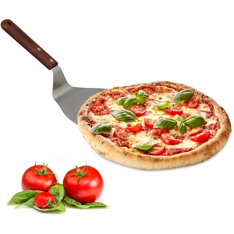 Ventes Pelle à pizza métal 18,5 x 16,5 cm poignée bois 16 cm pelle à tarte quiche pour le four, gris déstockage - -0