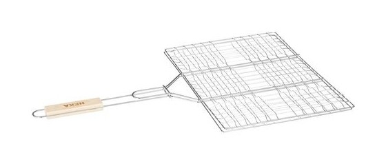 Ventes Double grille rectangulaire quadrillée pour barbecue - 30 x 40 cm - Métal chromé déstockage - -0