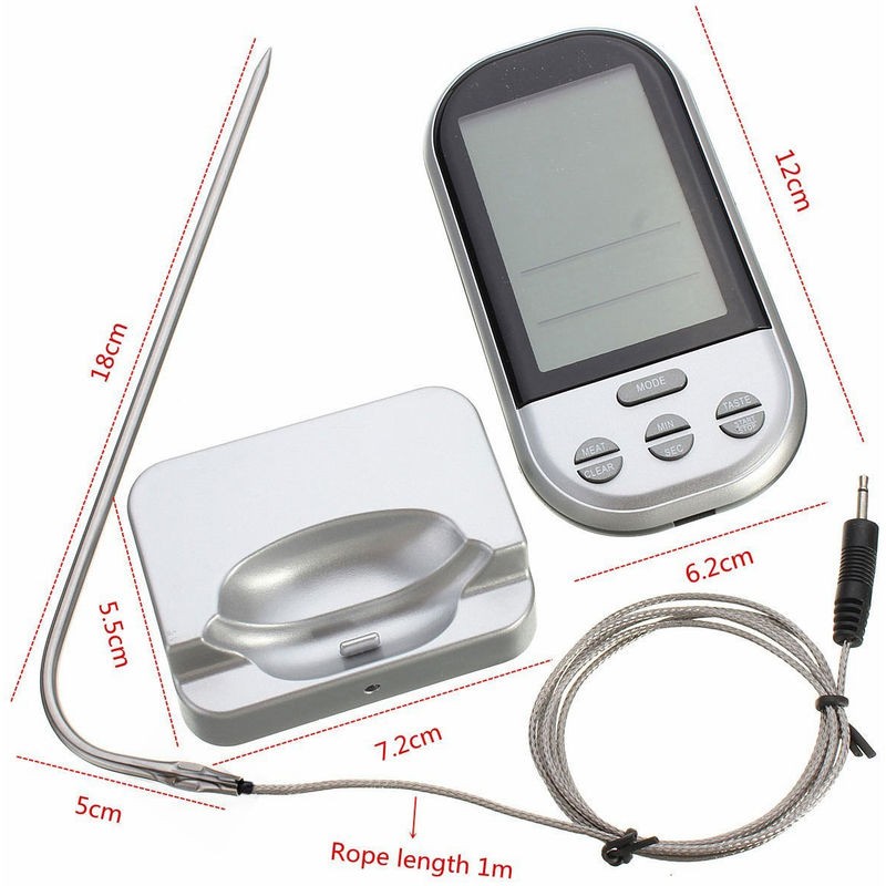 Ventes FISHTEC® Thermomètre-Sonde de Cuisson Numérique Sans fil - Four et barbecue - Minuteur et Alarme déstockage - -1