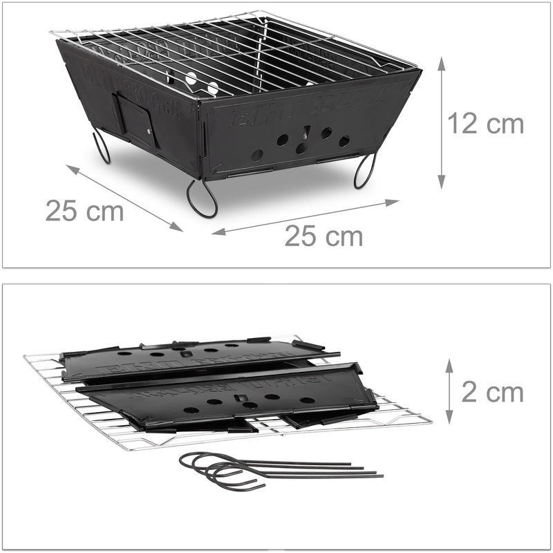 Ventes Barbecue de camping portable pique nique en acier grill pliable extérieur HxlxP: 12 x 25 x 25 cm, noir déstockage - -2