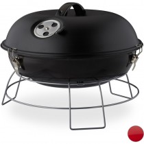 Ventes barbecue rond, portable, couvercle, pique nique, grosse surface de cuisson,charbon de bois d.36 cm. noir déstockage
