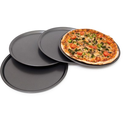 Ventes Lot de 4 Plaques de pizza 4 Plats pour pizza Diamètre 33 cm anti-adhérent Four en acier de carbone, anthracite déstockage